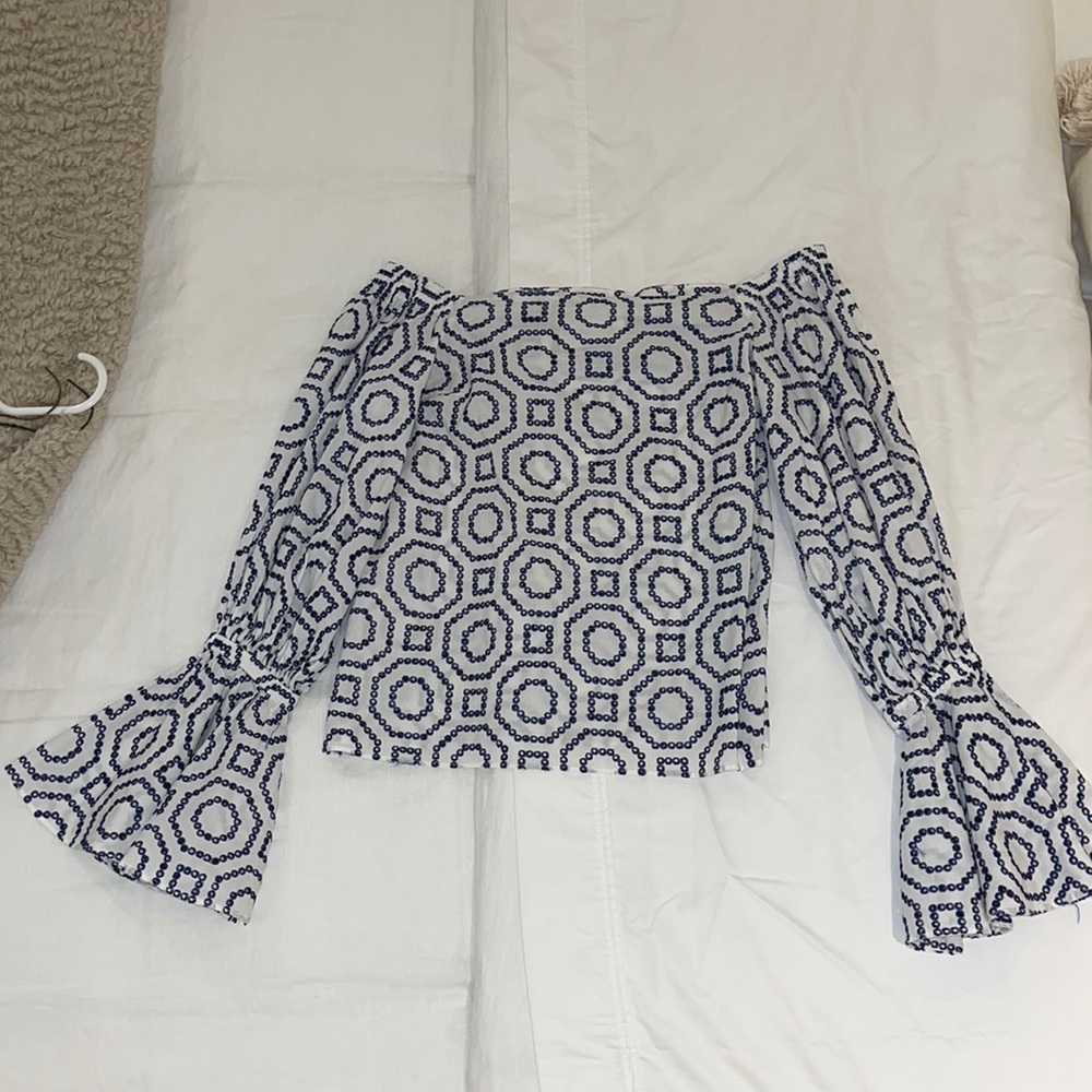 Alexis Blue and White Geometric Blouse